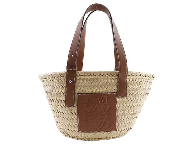 Borsa tote Loewe piccola in rafia e pelle Marrone Beige