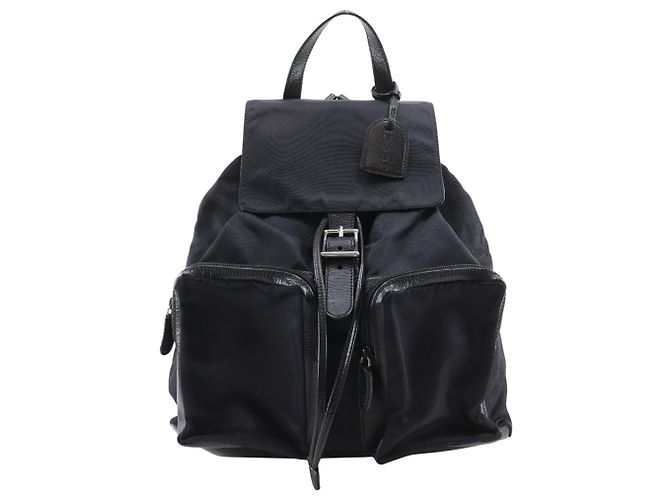 Zaino in nylon nero e pelle Gucci
