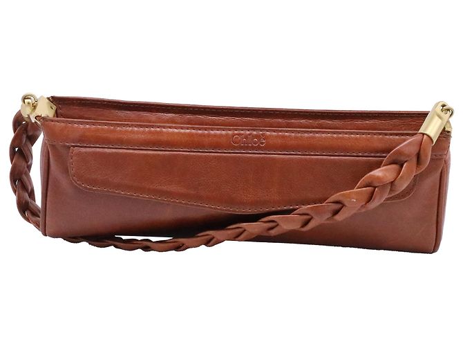 Chloé Braided Strap Shoulder Bag in Brown Leather Red