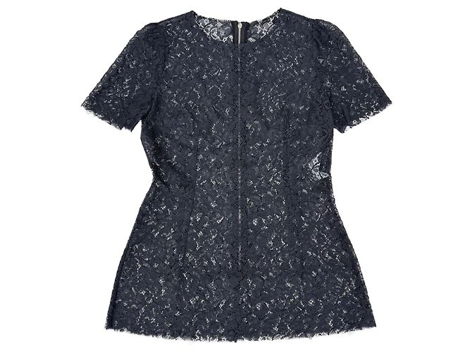 Top in pizzo navy a maniche corte Dolce & Gabbana Blu navy
