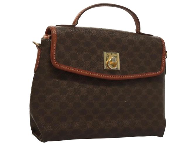 Céline Bolsa de mão em lona Macadam CELINE em couro PVC marrom dourado Auth ep10012