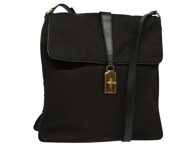 Bolsa de Ombro PRADA Nylon Caqui Dourado Auth bs28237