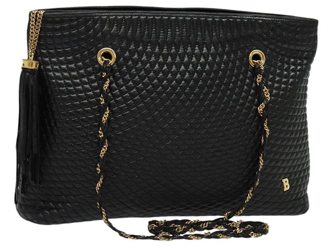BALLY Borsa a Spalla a Catena Pelle Nera Oro Auth kk542 Nero D'oro