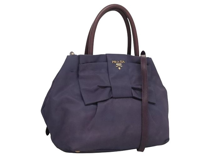 PRADA Handtasche Nylon 2-Wege Lila Gold Auth 133087 Golden