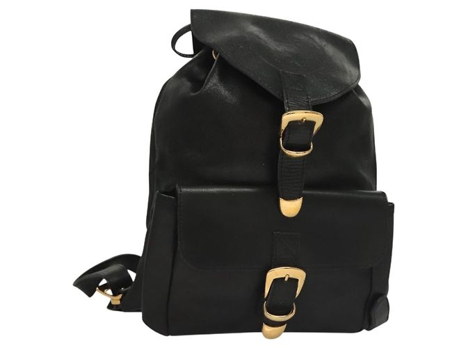 Mochila de couro preta e dourada Gianni Versace Auth am8724 Preto Dourado