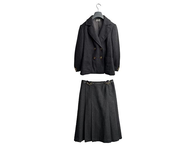 Conjunto de saia e blazer Céline em lã cinza