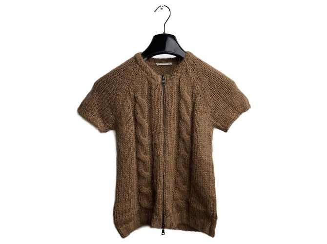 Prada Zip Pull en laine et mohair marron