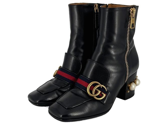Gucci Marmont Leder Stiefeletten Schwarz