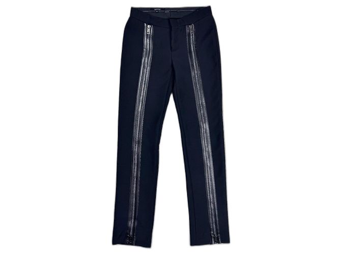 Calças Gucci de lã e couro preto com zíper