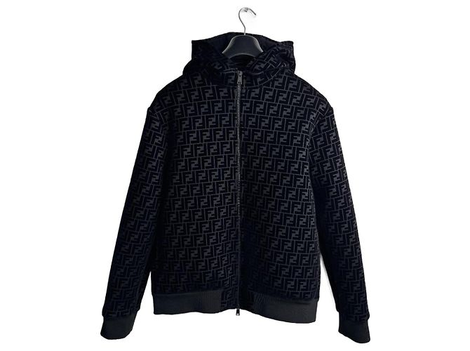 Fendi FF Monogram Chenille Zip Hoodie Black
