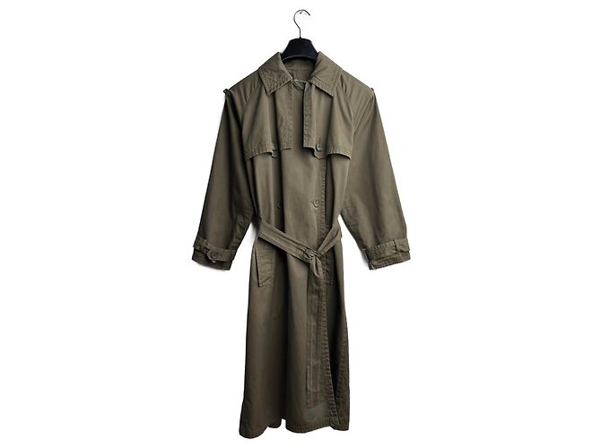 Trench coat militare Yves Saint Laurent Khaki in cotone Cachi