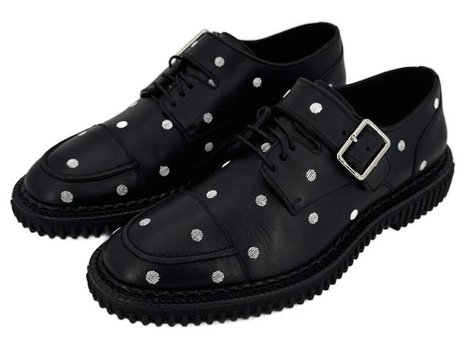Dior Polka Dot Embroidered Leather Derbies Black