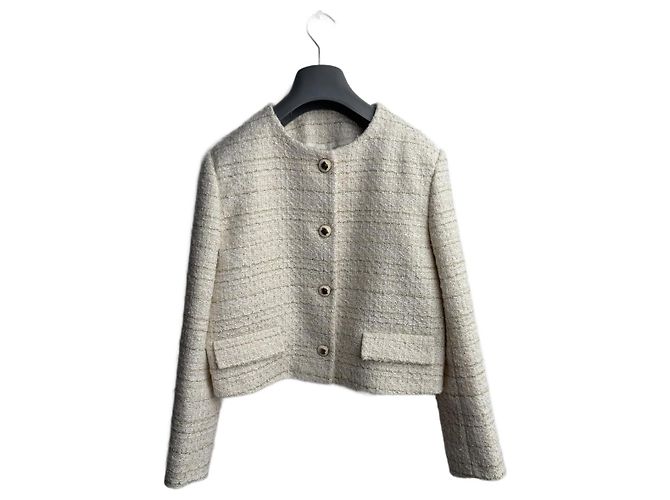 Sandro Zally Tweed Blazer Beige