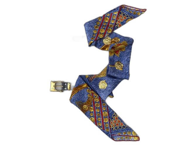 Cinturón Medusa de seda azul Gianni Versace