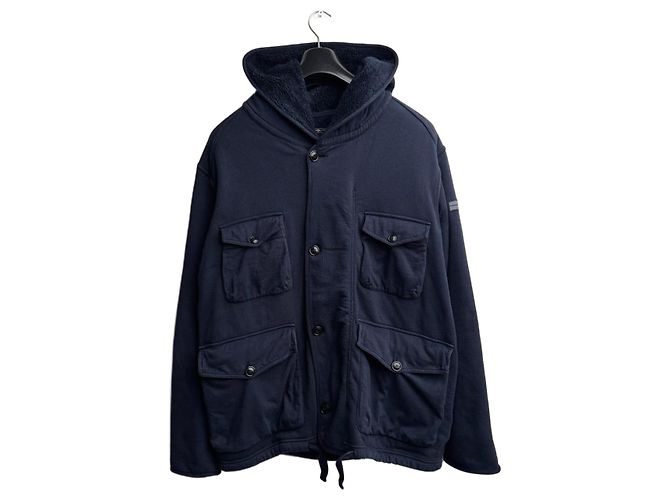 Stone Island Giacca con cappuccio blu navy cotone