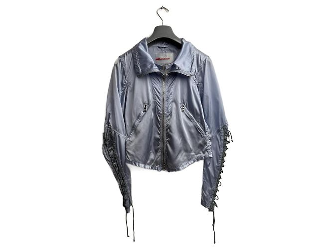 Giacca Biker Cropped Prada Nylon Parachute Blu