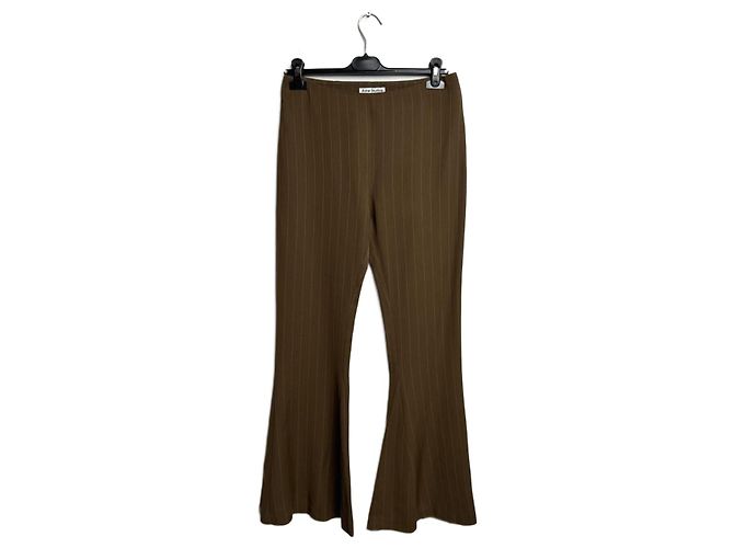 Acne Studios Khaki Flared Stripe Trousers Wool Blend Brown