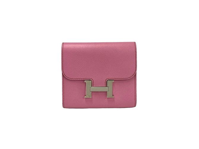 Hermès Hermes Constance Compact Epsom Leather Bi-fold Mini Wallet Pink