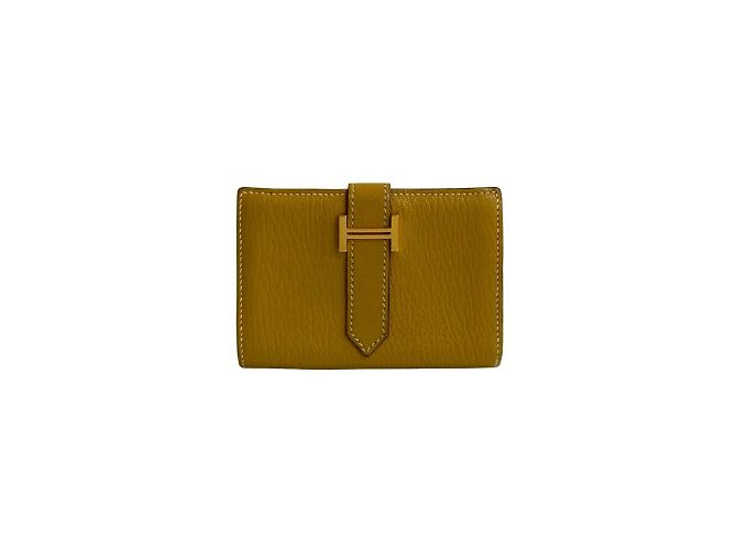 Hermès Hermes Bearn Mini Chevre Leather Card Case Yellow