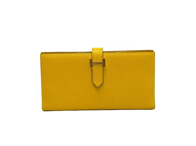 Hermès Hermes Bearn Soufflet Leather Long Wallet Yellow