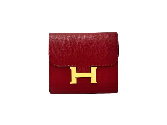 Hermès Hermes Constance Compact Leather Bifold Mini Wallet Red