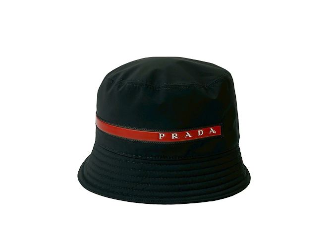 Sombrero bucket de algodón con logo de Prada Negro