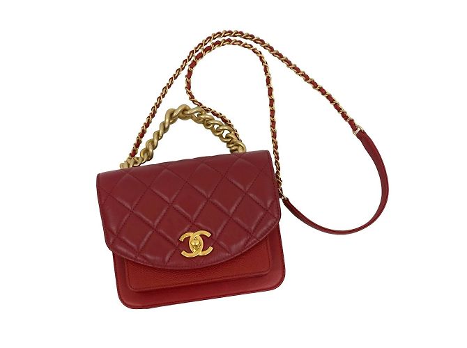 Borsa a Spalla Chanel Small Flap in Caviar e Pelle di Vitello Rosso