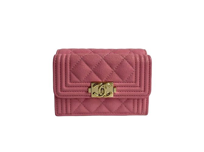 Chanel Boy Caviar Leather Tri-fold Wallet Pink