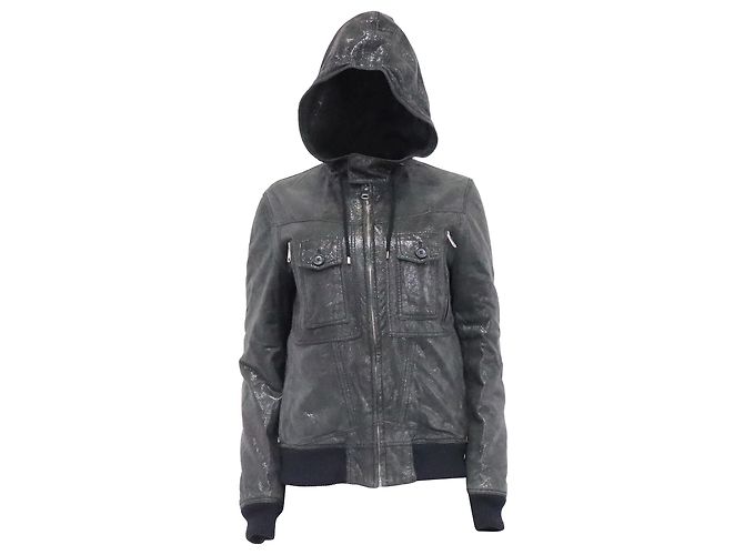 Veste bomber à capuche zippée Dior en cuir noir