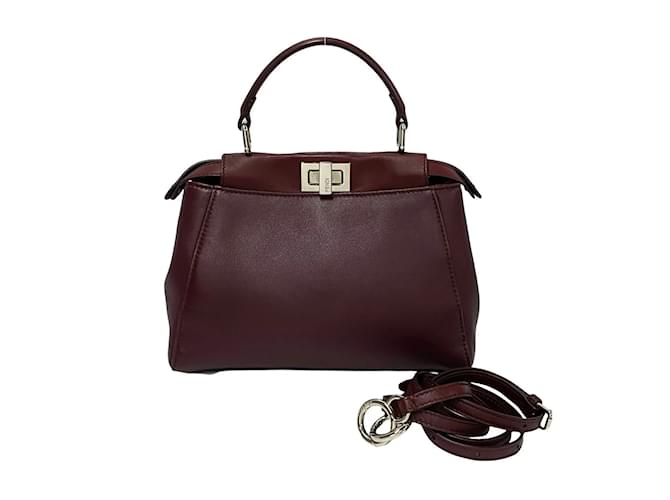 FENDI Peekaboo Mini Leather Handbag Dark red  ref.2419287