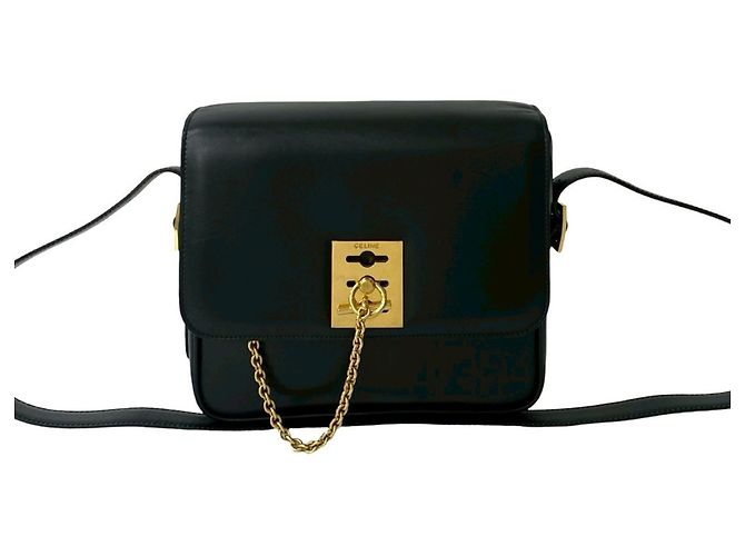 Céline Bolsa de ombro em couro de bezerro preto Celine