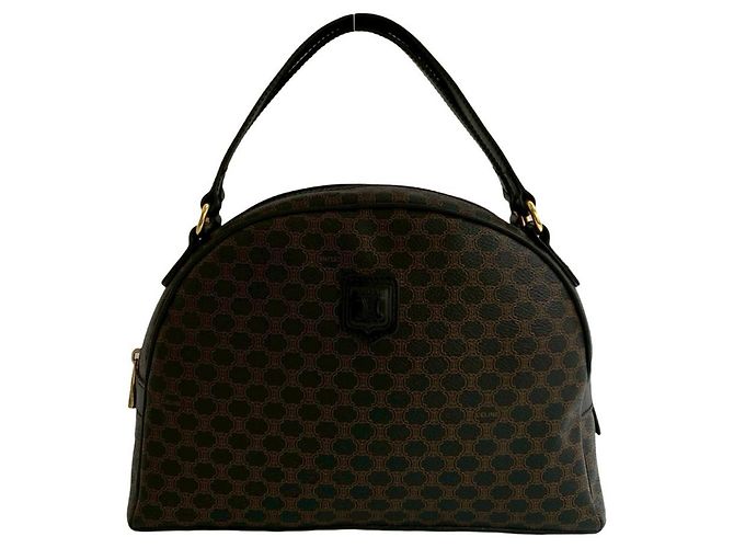 Céline Borsa in pelle Celine Macadam Blason Triomphe Marrone Nero