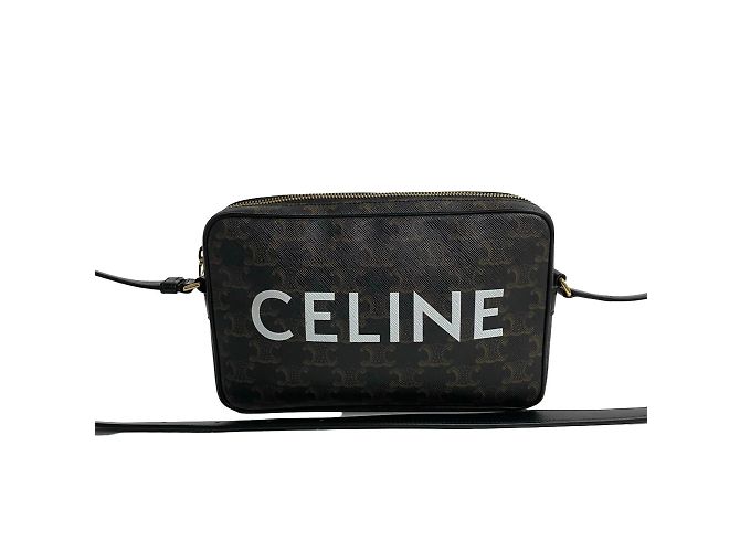 Céline Sac à bandoulière mini en cuir Celine Triomphe Medium Marron Noir