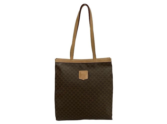 Céline Bolsa tote de couro Celine Macadam Blason Triomphe Marrom Bege