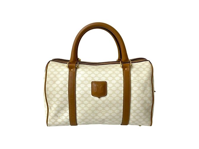 Céline Bolsa de couro Celine Macadam Blason Triomphe Marrom Branco