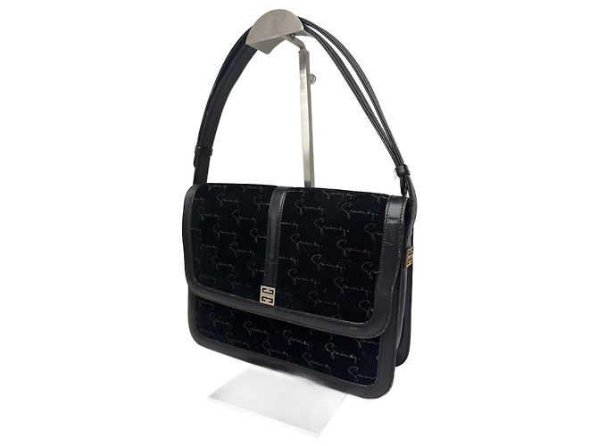 Vintage Givenchy Wool Leather monogram bag black brown