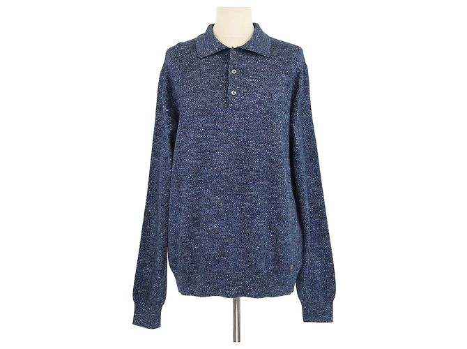 Gucci Navyblauer Strick-Polo-Pullover mit langen Ärmeln Marineblau