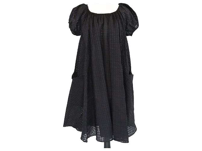 Hermès Hermes Schwarzes Karomuster Kurzarm-Minikleid