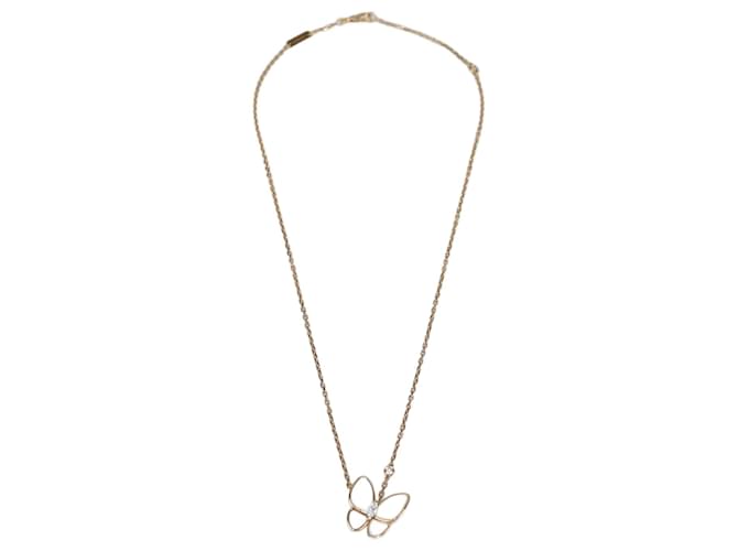 Collier Van Cleef & Arpels Deux Papillons en Mère de Perle et Diamants en Or Rose 18k Blanc Doré 
