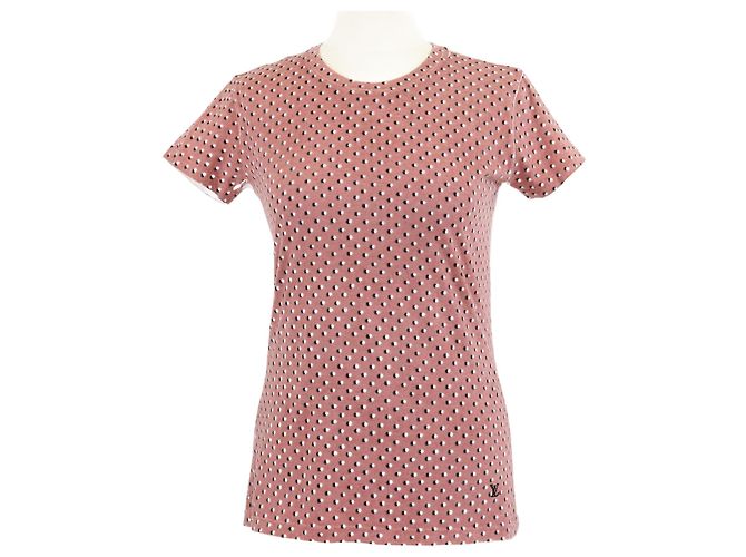 Camiseta de cuello redondo con estampado de puntos rosas Louis Vuitton