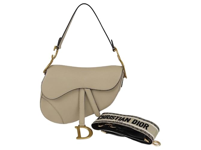 Christian Dior Beige Saddle Bag With Adjustable Shoulder Strap