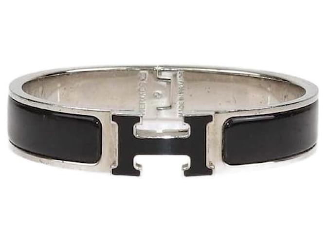 Bracelet étroit en métal avec finition palladium et émail noir Clic H d'Hermès 