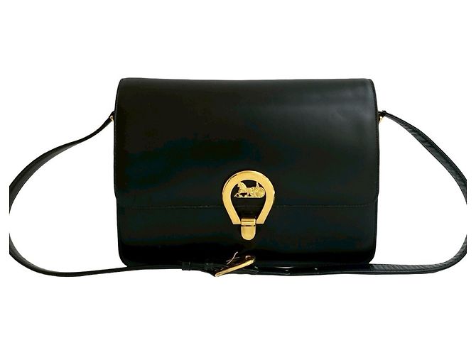 Céline Bolso semi-hombro de cuero Horseshoe de Celine Negro