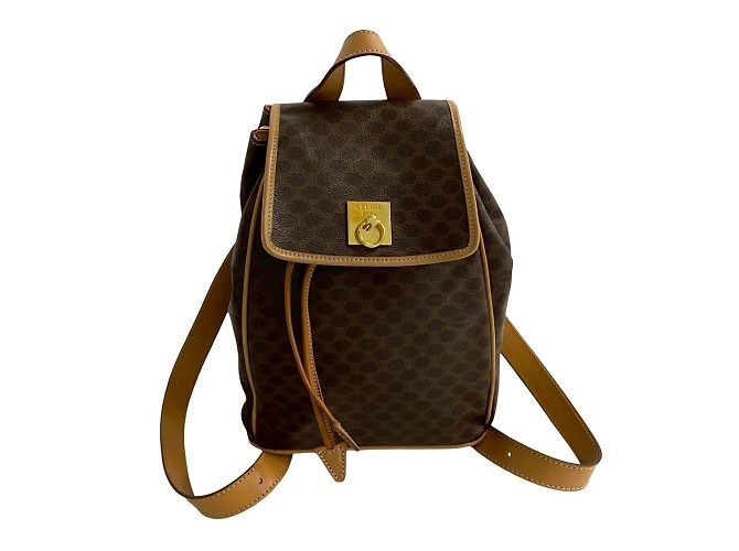 Céline Celine Macadam Blason Triomphe Print Leather Backpack Brown