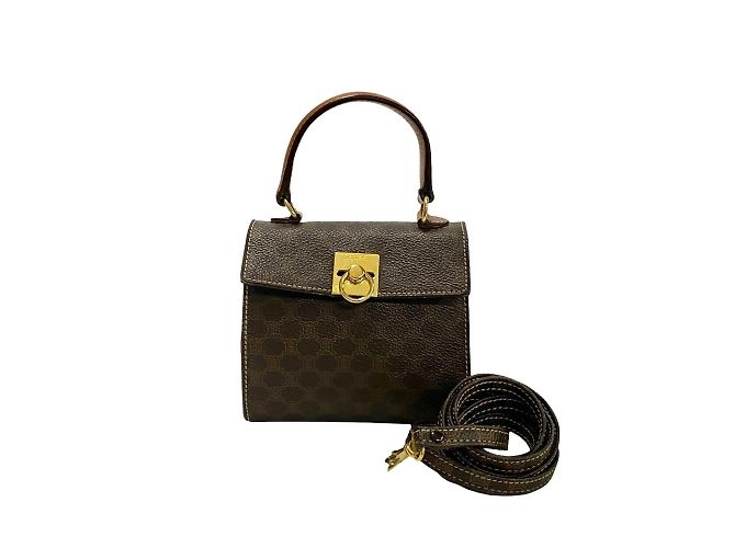 Céline Mini borsa in pelle con hardware Celine Macadam Blason Marrone