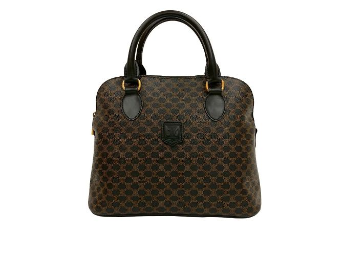 Céline Bolsa de couro com logo padrão Macadam Blason da CELINE / Bolsa Boston Marrom Preto
