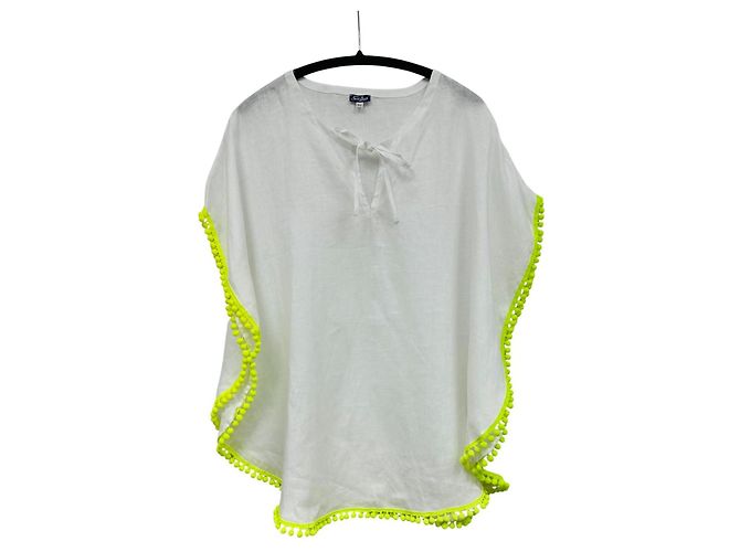 Autre Marque MC2 Saint Barth Top Poncho de lino blanco