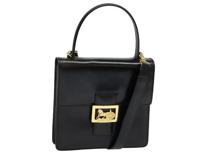 Céline Bolsa de mão CELINE em couro 2 em 1 preta e dourada Auth sw1250 Preto Dourado