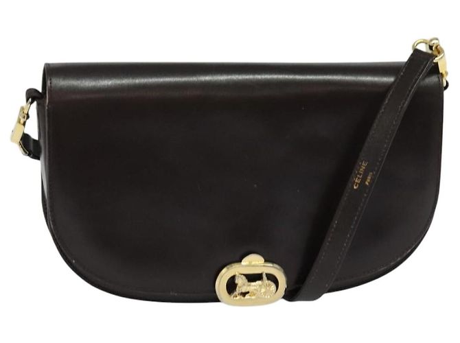 Céline Bolsa de Ombro CELINE em Couro Marrom Dourado Auth ep10103