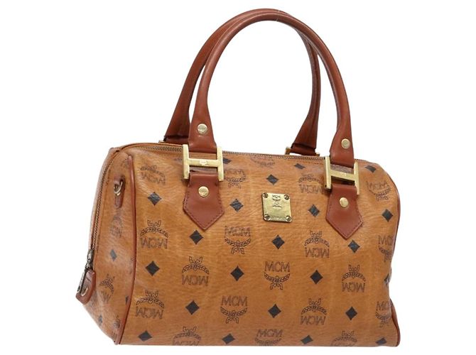 Bolsa MCM Logogram Vicetos em couro PVC marrom e dourado Auth yk18983